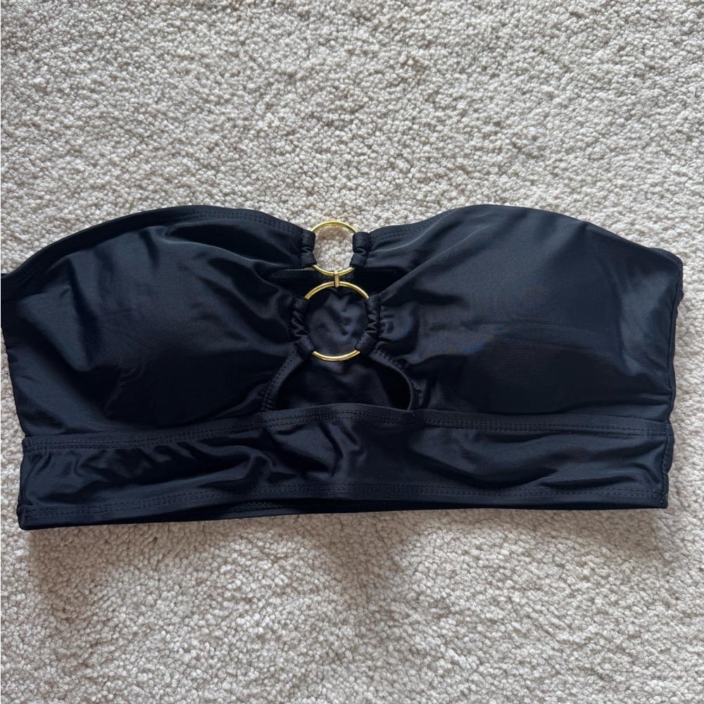 Black Strapless Bikini Top with Gold Ring Detail